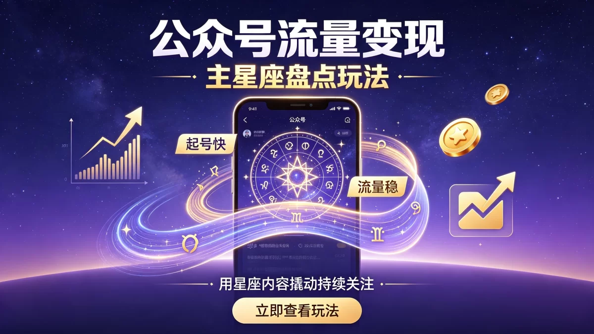 公众号流量变现：主星座盘点玩法，起号快+流量稳