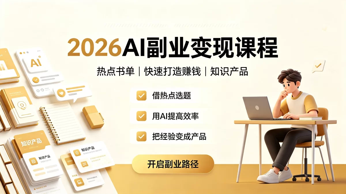 2026AI副业变现课程：热点书单、快速打造赚钱、知识产品