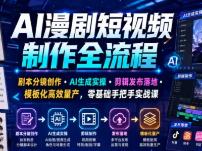 AI漫剧短视频制作实操剪辑发布落地，模板化高效量产，零基础手把手实战课
