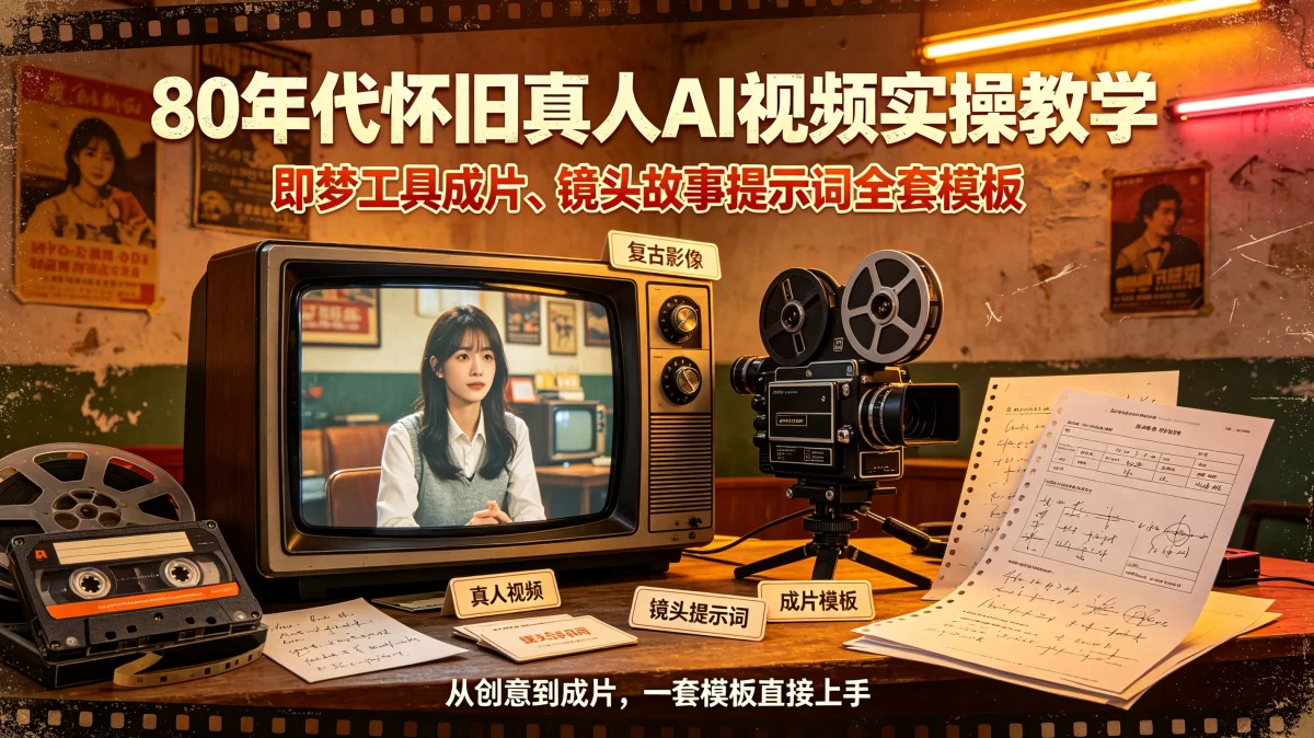 80年代怀旧真人AI视频实操教学，即梦工具成片、镜头故事提示词全套模板
