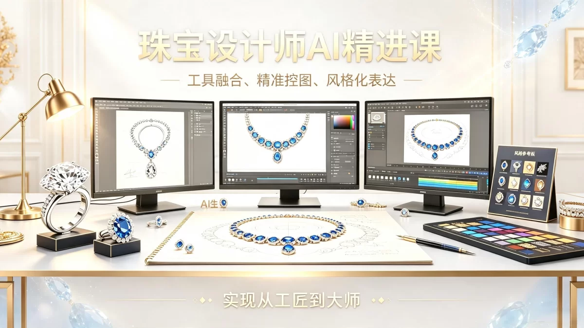 珠宝设计师AI精进课，工具融合、精准控图、风格化表达，实现从工匠到大师