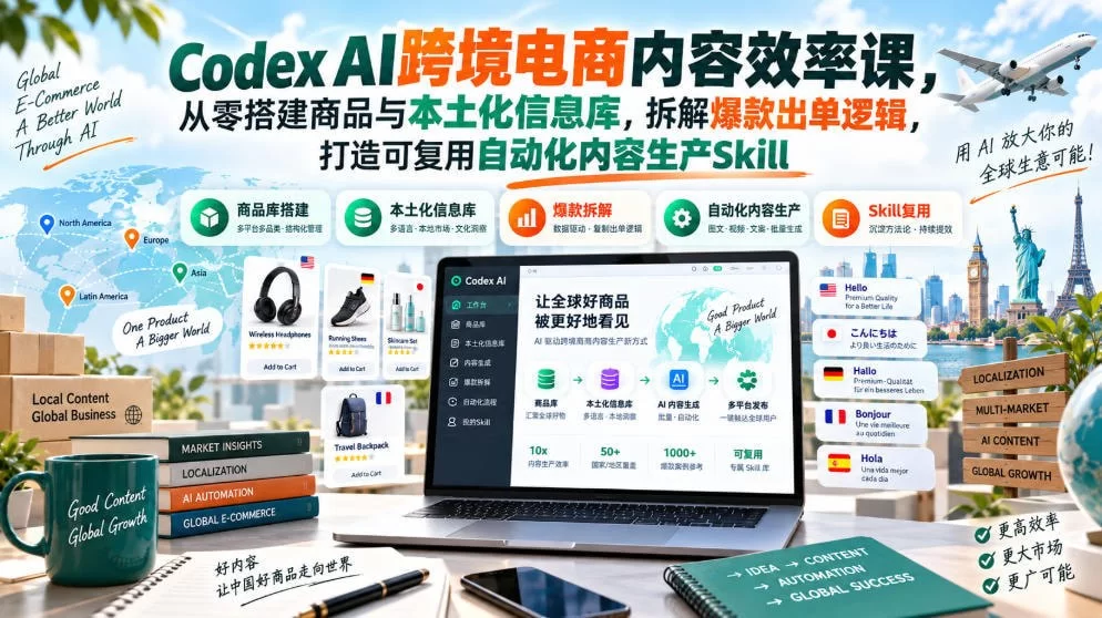 Codex AI跨境电商内容效率课，用AI提升跨境内容产出效率